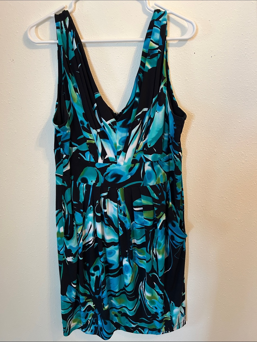 Bisou Bisou Black and Teal Abstract Print Dress